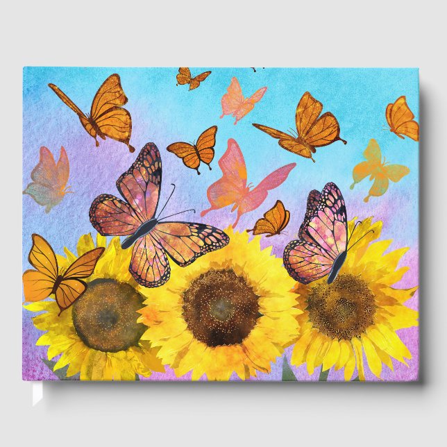 Sonnenblumen Butterfly Garden Blume Persönlich ges Gästebuch (Vorderseite)