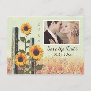 Sonnenblumen Carved Fence Save the Date Postkarten