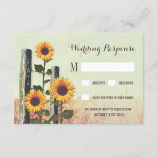 Sonnenblumen Carved-Zaun Post Hochzeit RSVP-Karten RSVP Karte