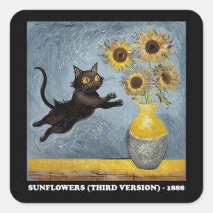 Sonnenblumen Cat Meme Art Graphic Quadratischer Aufkleber