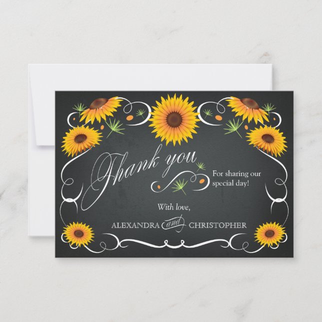 Sonnenblumen Chalkboard Floral Bold Vintag Vielen  Dankeskarte (Vorderseite)