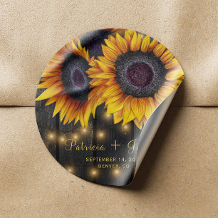 Sonnenblumen Chic rustikal Holz Hochzeit Umschlag  Runder Aufkleber
