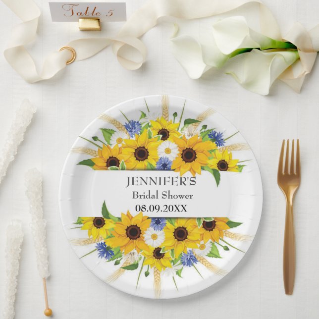 Sonnenblumen Cornflower Brautparty Pappteller (Hochzeit)