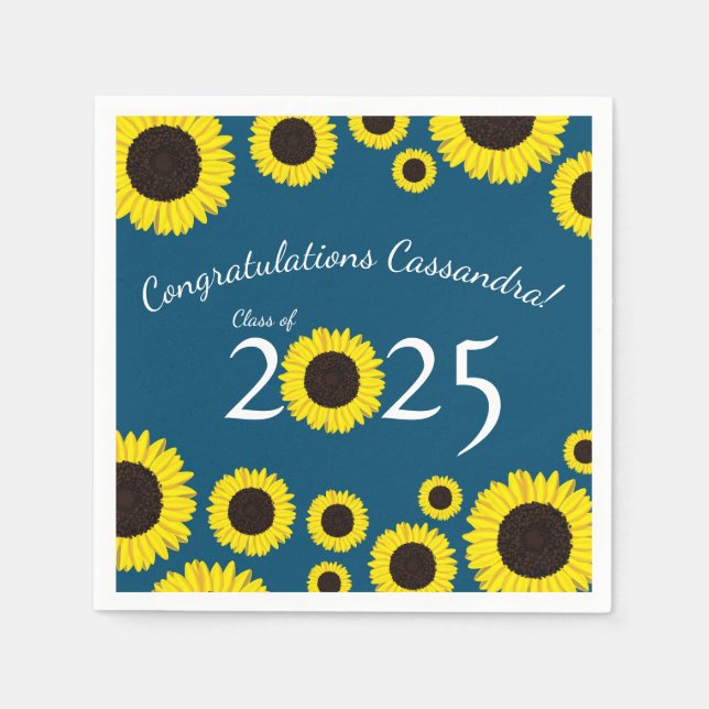 Sonnenblumen Country Graduation Party Blau Serviette (Vorderseite)