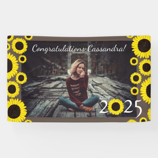 Sonnenblumen Country Graduation Party Braun Banner (Horizontal)