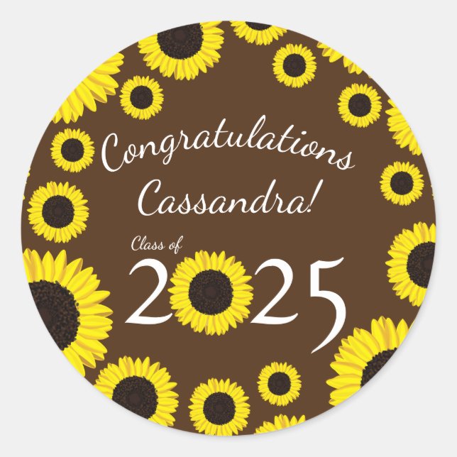 Sonnenblumen Country Graduation Party Brown Runder Aufkleber (Vorderseite)