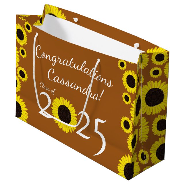 Sonnenblumen Country Graduation Party Große Geschenktüte (Vorderseite Schrägansicht)