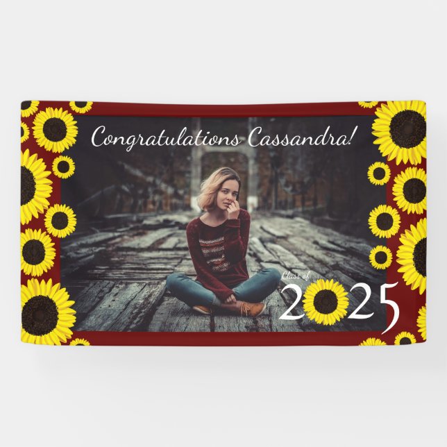 Sonnenblumen Country Graduation Party Maroon Banner (Horizontal)