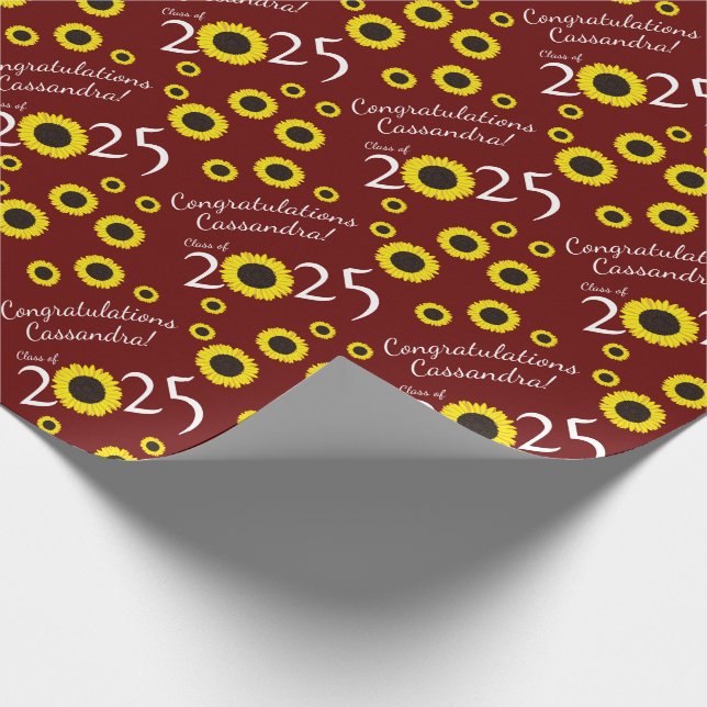 Sonnenblumen Country Graduation Party Maroon Geschenkpapier (Ecke)
