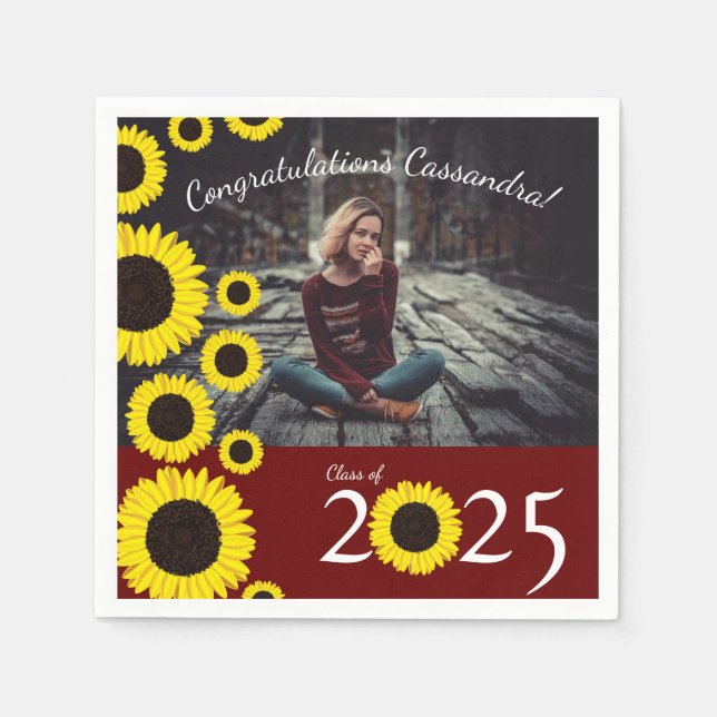 Sonnenblumen Country Graduation Party Maroon Serviette (Vorderseite)