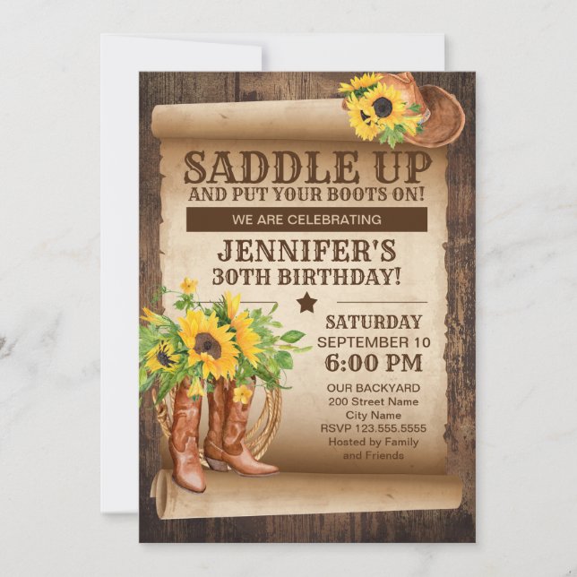 Sonnenblumen Country Western Party Einladung (Vorderseite)