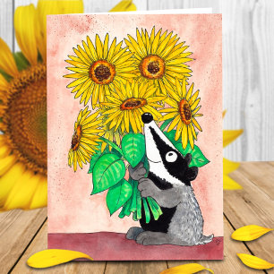 Sonnenblumen-Dachs-Grußkarte von Nicole Janes Karte