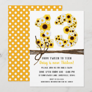 Sonnenblumen & Daisies DRITTEN 13 13. Geburtstag Einladung