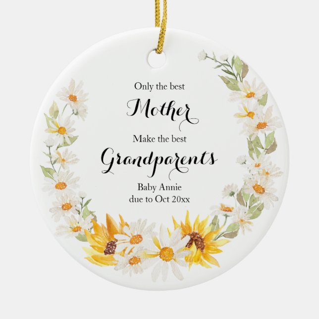 Sonnenblumen & Daisy Kranz nur das Beste Keramik Ornament (Vorne)