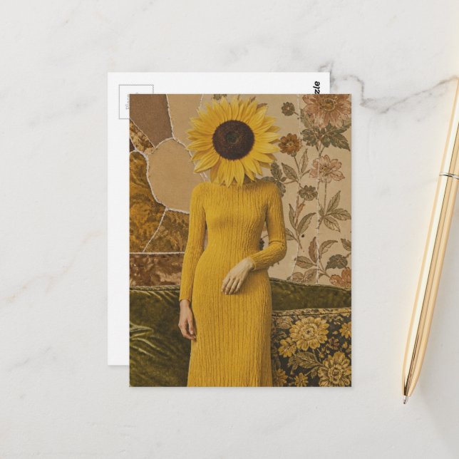 Sonnenblumen-Dame Postkarte (Vorderseite/Rückseite Beispiel)