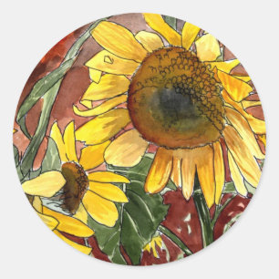 Sonnenblumen, die Kunstgeschenke malen Runder Aufkleber