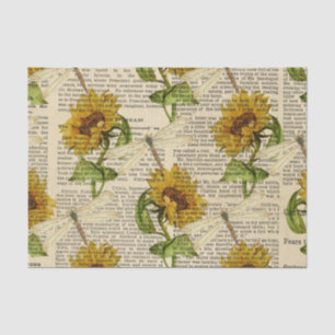 Sonnenblumen Dragonfis Old Newspaper Country Style Seidenpapier