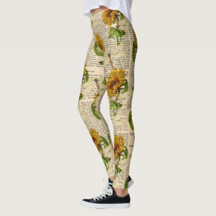 Sonnenblumen Dragonflies Alte Zeitung Country Stil Leggings