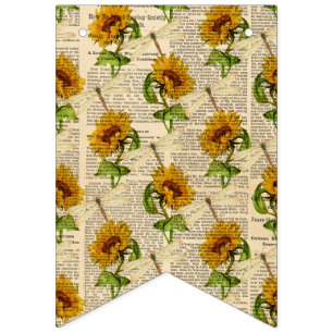 Sonnenblumen Dragonflies Alte Zeitung Country Stil Wimpelkette