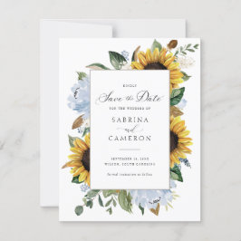 Sonnenblumen Dusty Blue Blumen Elegante Hochzeit Einladung