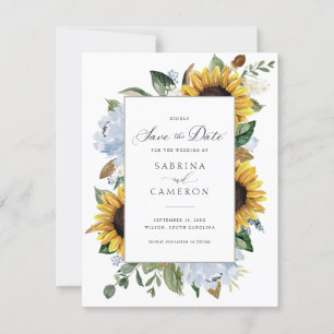 Sonnenblumen Dusty Blue Blumen Elegante Hochzeit Einladung