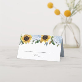 Sonnenblumen Dusty Blue Blumen Elegante Hochzeit Platzkarte