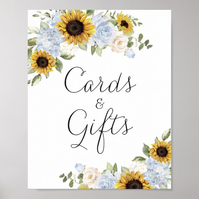 Sonnenblumen Dusty Blue Wedding Cards Geschenkzeic Poster (Vorne)