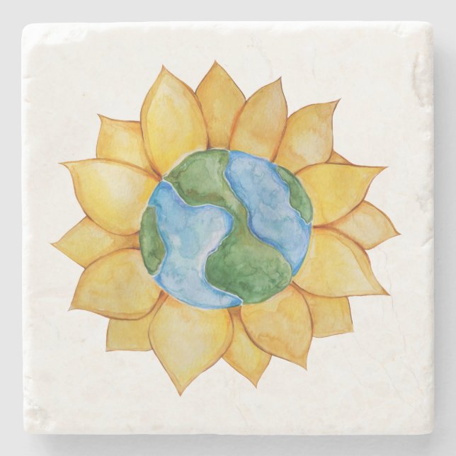 Sonnenblumen Earth Day Art Aquarell Sonnenblumen Steinuntersetzer (Vorderseite)