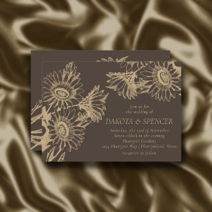 Sonnenblumen Elegance   Hochzeit mit Gold und Brau Einladung
