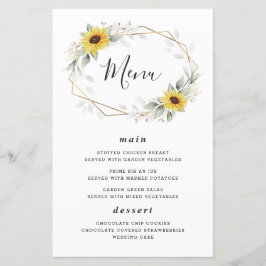 Sonnenblumen Elegante Geometrische Menü-Karten für