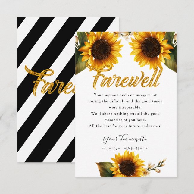Sonnenblumen Elegante Verlassend Coworker-Abschied Dankeskarte (Vorne/Hinten)