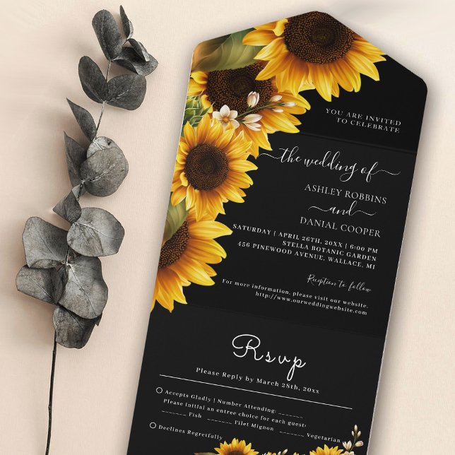 Sonnenblumen Elegantes Ganzes bei einer Hochzeit All In One Einladung (Von Creator hochgeladen)