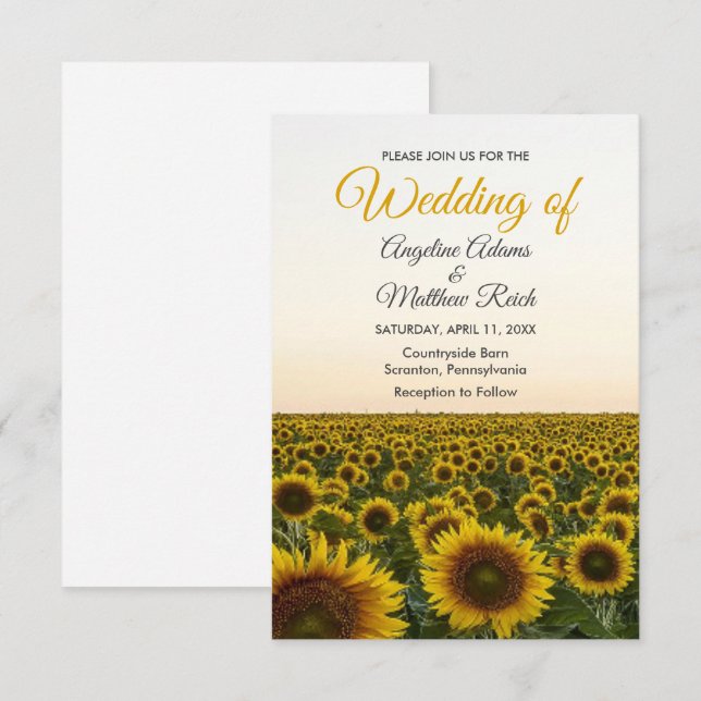 Sonnenblumen Elegantes Hochzeitsstil Einladung (Vorne/Hinten)