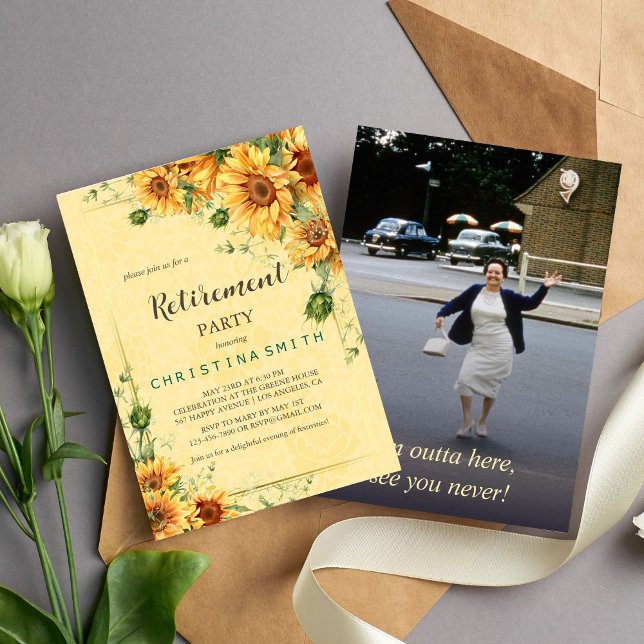Sonnenblumen Elegantes Party für Wasserfarben Einladung (Sunflower Elegant Watercolor Retirement Party Invitation)