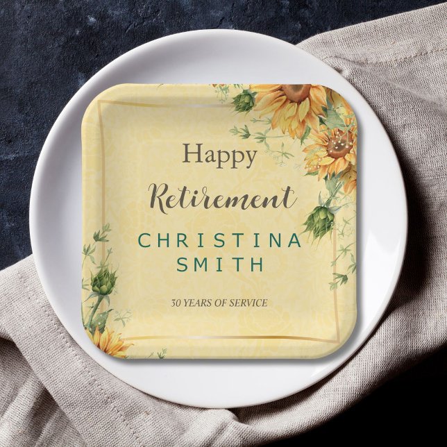 Sonnenblumen Elegantes Party für Wasserfarben Pappteller (Sunflower Elegant Watercolor Retirement Party Paper Plates)