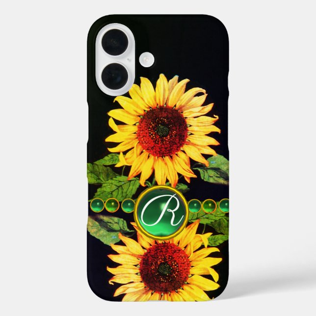 SONNENBLUMEN,EMERALD GREEN GEMSTONES FLORALLES MON iPhone 16 HÜLLE (Rückseite)