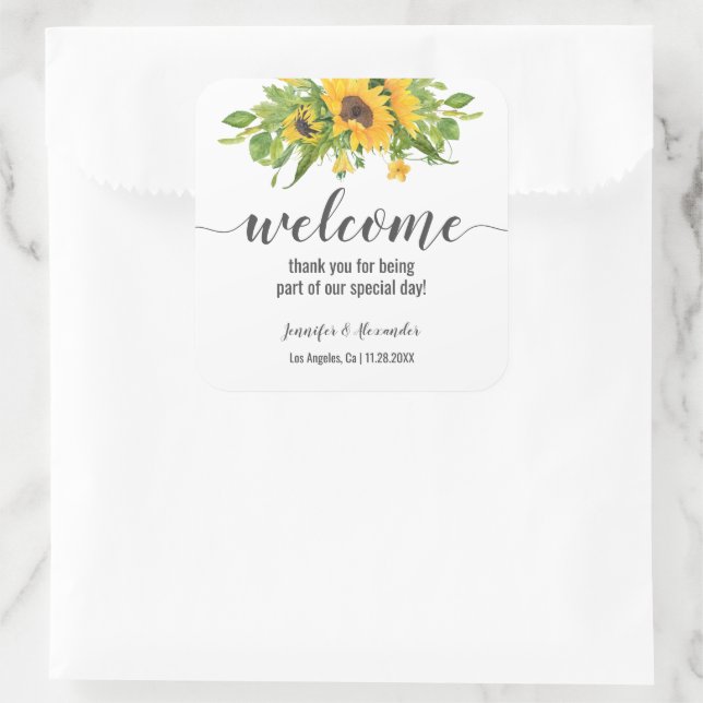 Sonnenblumen Empfang Quadratischer Aufkleber (Tasche)