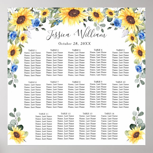 Sonnenblumen Eukalyptus 14 Tische SITZPLATZ Poster (Vorne)