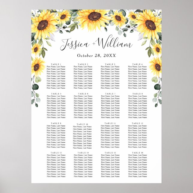 Sonnenblumen Eukalyptus 16 Tische SITZPLATZ Poster (Vorne)