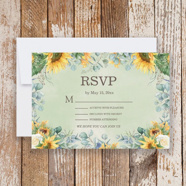 Sonnenblumen Eukalyptus-Blätter Hochzeit-RSVP-Kart RSVP Karte (Von Creator hochgeladen)