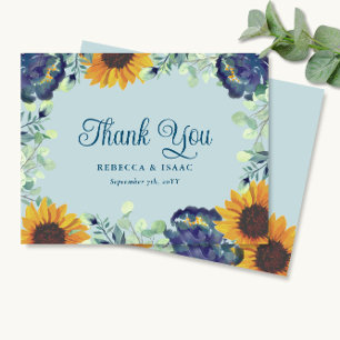Sonnenblumen Eukalyptus Blau Florale Hochzeitseinl Dankeskarte