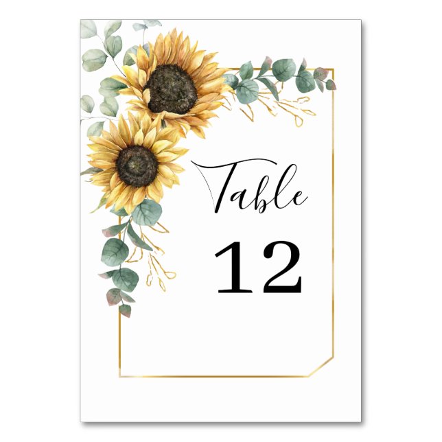 Sonnenblumen-Eukalyptus-Blumen-Tischnummer individ Tischnummer (Vorderseite)