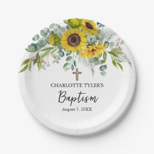 Sonnenblumen & Eukalyptus Boho Kreuz Taufzeremonie Pappteller
