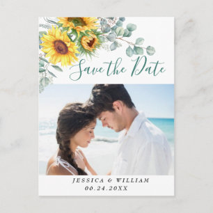 Sonnenblumen Eukalyptus FOTO Hochzeit Terminankünd Postkarte