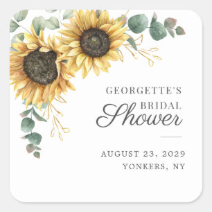 Sonnenblumen-Eukalyptus-Grün Florales Brautbad Quadratischer Aufkleber
