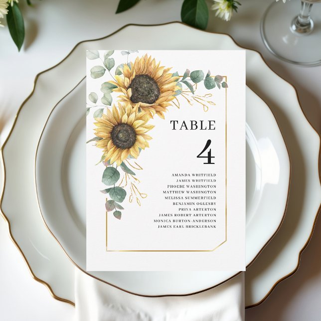 Sonnenblumen-Eukalyptus-Hochzeitstisch-Nummer Blum Einladung (Floral Sunflower Eucalyptus Wedding Table Number 4)