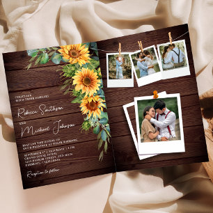 Sonnenblumen Eukalyptus Holz QR-Code Hochzeit Einladung