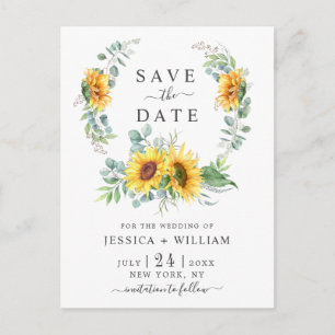 Sonnenblumen Eukalyptus Kranz Hochzeit Save the Da Postkarte