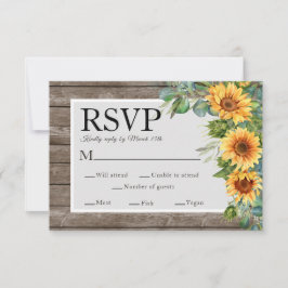 Sonnenblumen Eukalyptus Rustic Wood Wedding RSVP Karte