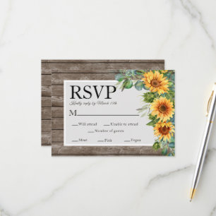 Sonnenblumen Eukalyptus Rustic Wood Wedding RSVP Karte